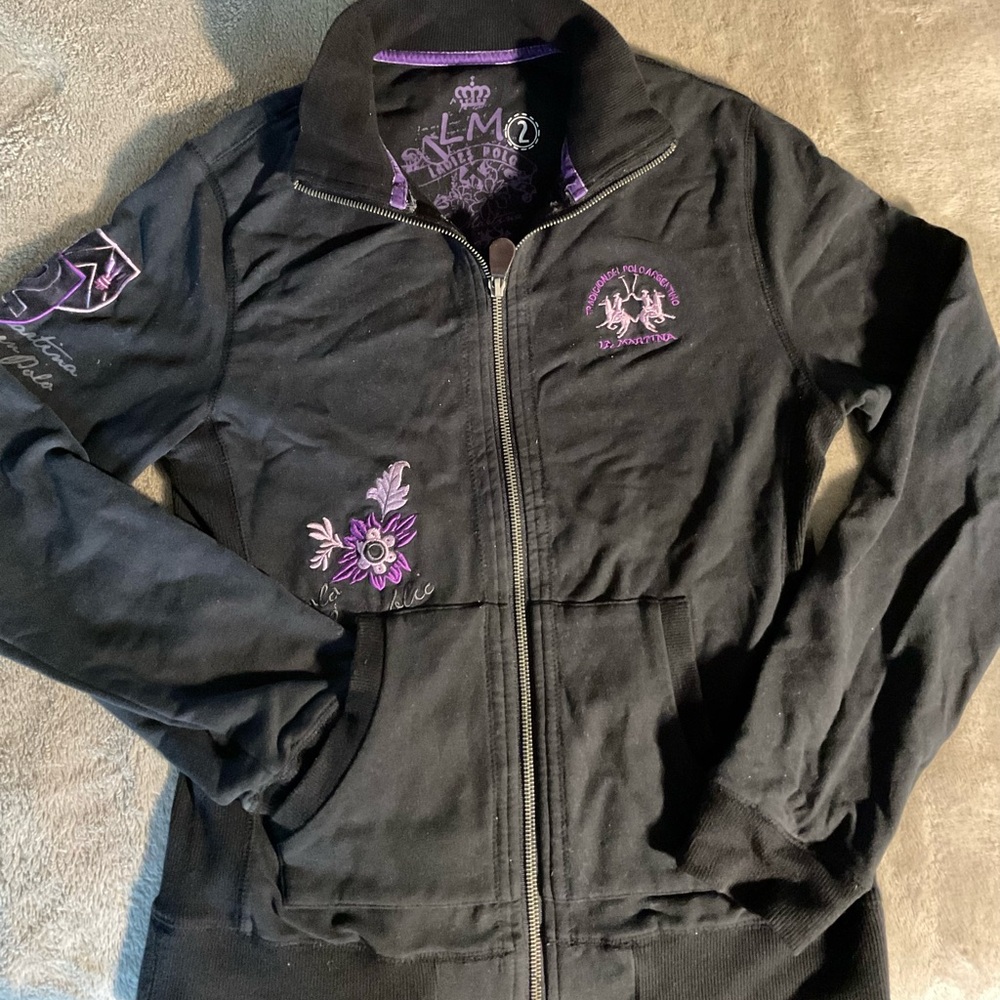 Black and Purple Sweat Jacket with Ribbed Collar & Sleeve Super Soft Material